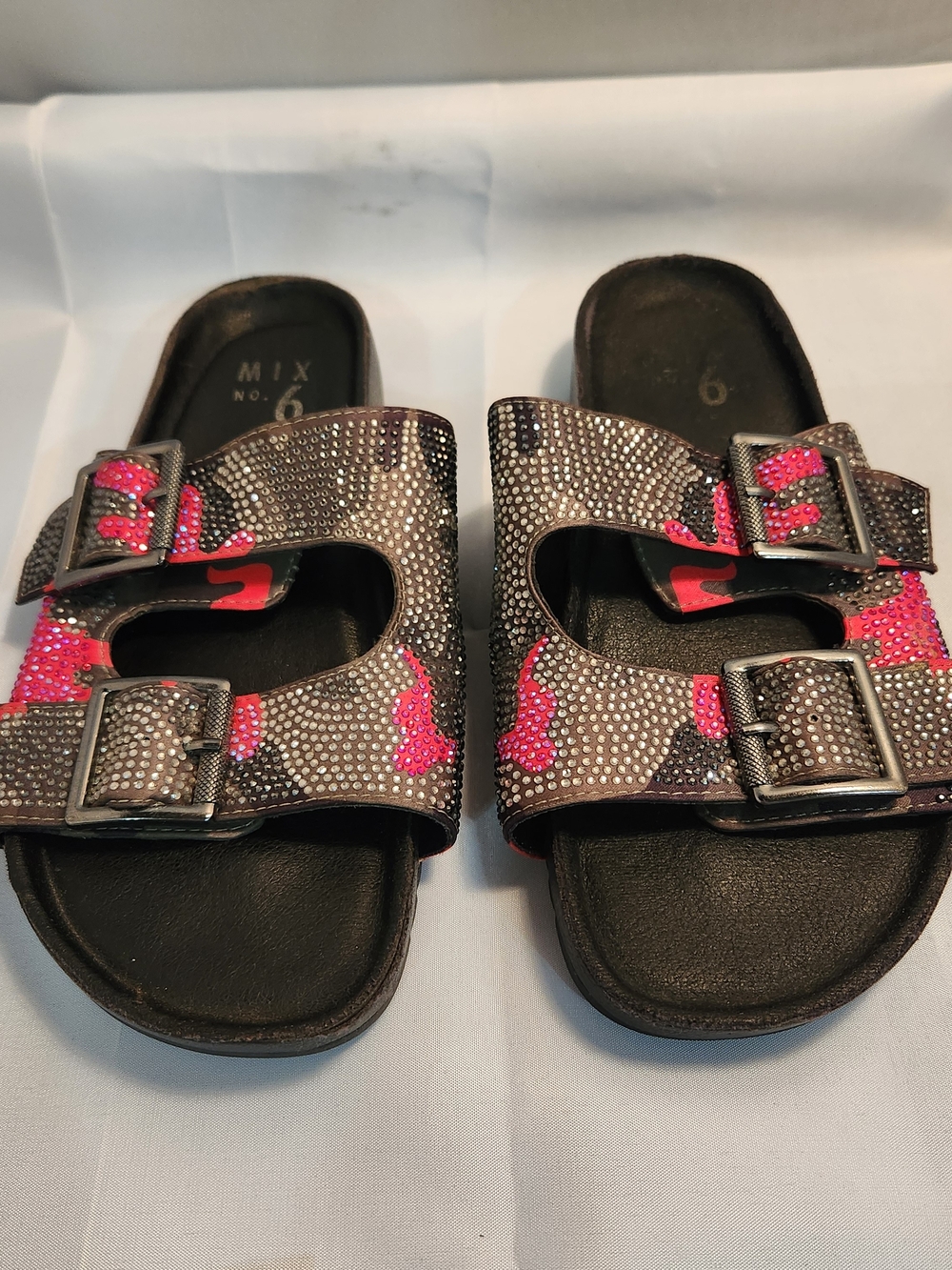 Mix No. 6 Pink & Gray Double Buckle Slide Sandals